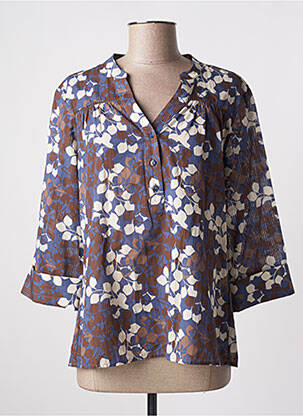 Bluză țesătură poplin mâneci 3/4 maro DEVERNOIS femme