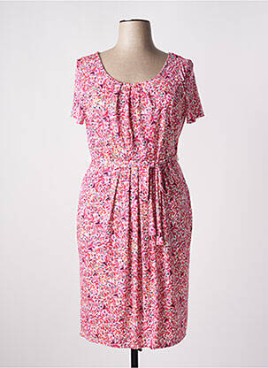 Rochie midi imprimeu fantezie mâneci scurte roz JULIE GUERLANDE femeie