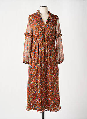 Rochie midi croială fluidă mâneci lungi maro C'EST BEAU LA VIE femeie