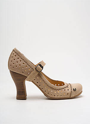 Pantofi cu toc țesătură satinată toc de 7 la 9 cm bej GOLD BUTTON femeie