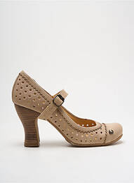 Pantofi cu toc țesătură satinată toc de 7 la 9 cm bej GOLD BUTTON femme