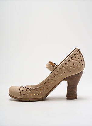 Pantofi cu toc țesătură satinată toc de 7 la 9 cm bej GOLD BUTTON femeie