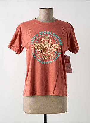 Tricou imprimeu fantezie mâneci scurte portocalie OBEY femeie