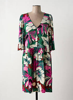Rochie midi imprimeu floral mâneci 3/4 verde DES PETITS HAUTS femeie