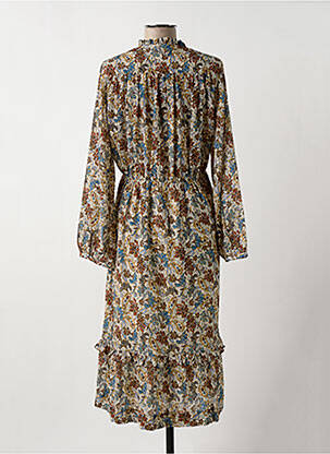 Rochie midi imprimeu floral mâneci lungi bej C'EST BEAU LA VIE femeie