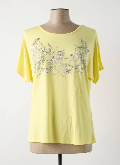 Tricou serigrafie cu strasuri mâneci scurte galben LESLIE femme