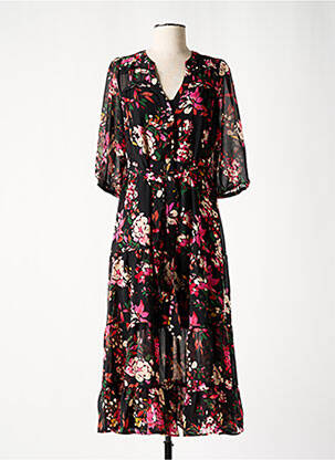 Rochie lungă imprimeu floral mâneci 3/4 negru GRACE & MILA femeie