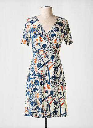 Rochie midi imprimeu floral mâneci scurte bej COTON DU MONDE femeie