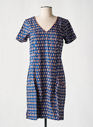 Rochie scurtă mâneci scurte mâneci scurte albastru COTON DU MONDE femeie