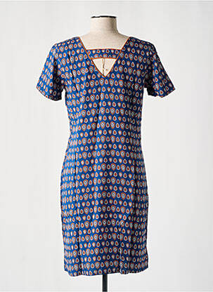 Rochie scurtă mâneci scurte mâneci scurte albastru COTON DU MONDE femeie