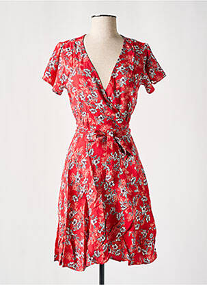 Rochie midi imprimeu floral mâneci scurte roșu COTON DU MONDE femeie