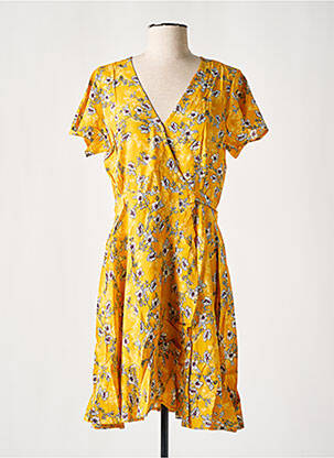 Rochie midi imprimeu floral mâneci scurte galben COTON DU MONDE femeie