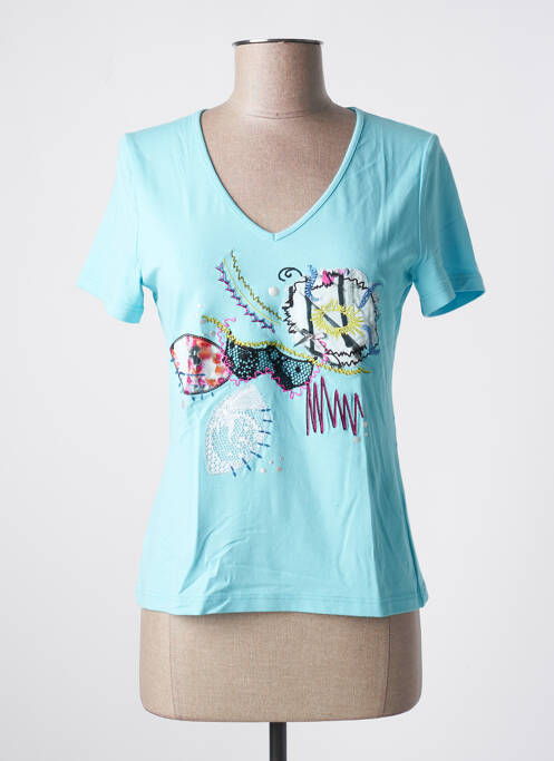 Tricou guler în v mâneci scurte albastru PAUSE CAFE femme