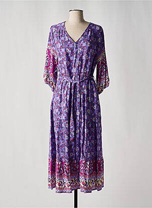 Rochie lungă țesătură poplin mâneci 3/4 violet NARA femeie
