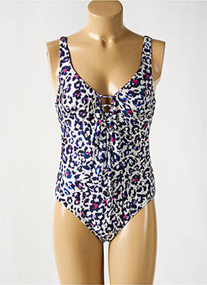 Costum de baie dintr-o singură piesă efect material satinat sutien cupe întregi cu decolteu înalt violet FANTASIE femeie