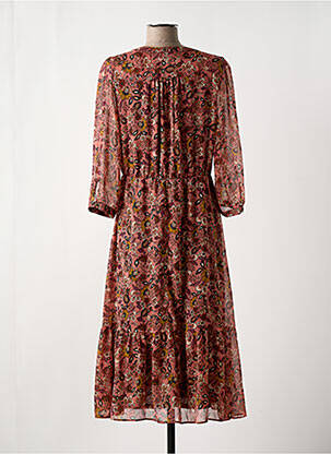 Rochie midi imprimeu floral mâneci 3/4 roz C'EST BEAU LA VIE femeie