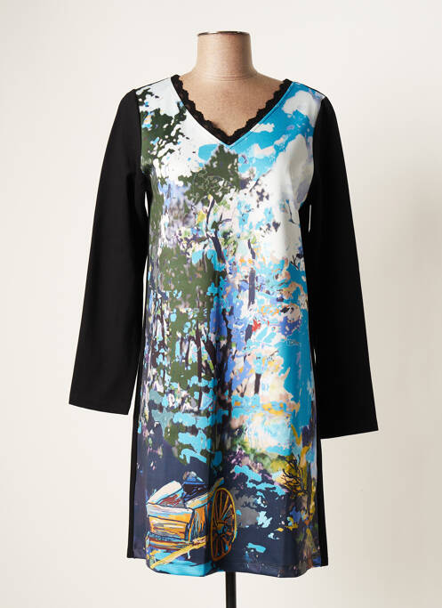 Rochie midi imprimeu fantezie mâneci lungi albastru MALOKA femme