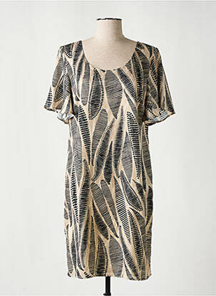 Rochie midi croială fluidă mâneci scurte bej SIGNE NATURE femeie