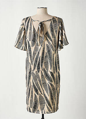 Rochie midi croială fluidă mâneci scurte bej SIGNE NATURE femeie