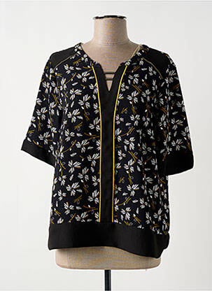 Bluză imprimeu floral mâneci scurte negru CHRISTINE LAURE femme