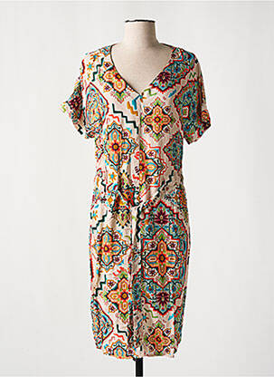 Rochie midi imprimeu fantezie mâneci scurte bej GEISHA femeie