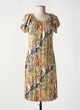 Rochie midi croială fluidă mâneci scurte galben GEISHA femeie