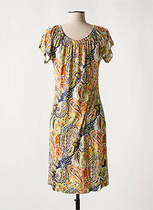 Rochie midi croială fluidă mâneci scurte galben GEISHA femeie