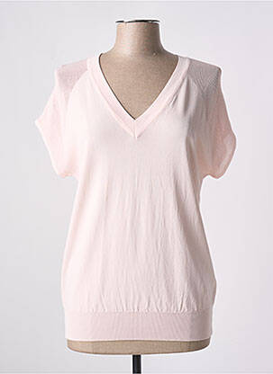 Pulover guler în v mâneci scurte roz LEO & UGO femme