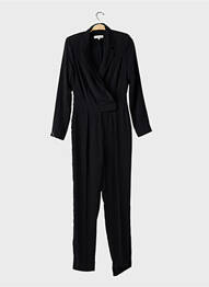 Salopetă-pantalon țesătură crep mâneci lungi negru MORGAN femme