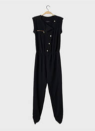 Salopetă-pantalon închidere cu nasturi pe față fără mâneci negru RIVER ISLAND femme