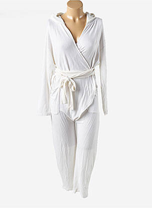 Salopetă-pantalon guler petrecut mâneci lungi alb ONEPIECE femeie