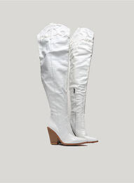 Cizme peste genunchi țesătură satinată toc de 7 la 9 cm alb PRETTY LITTLE THING femme