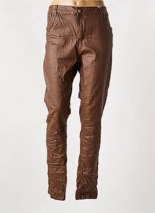 Pantalon slim țesătură acoperită talie înaltă maro KAROSTAR femme