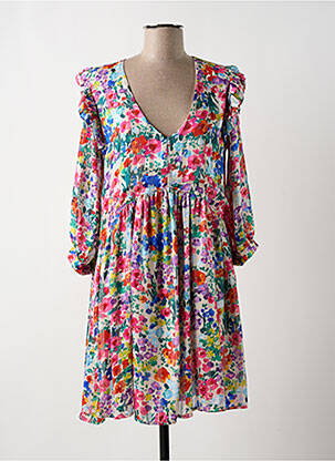Rochie scurtă croială evazată mâneci lungi roz VINTAGE LOVE femeie