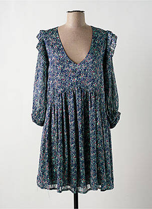Rochie scurtă croială evazată mâneci lungi albastru VINTAGE LOVE femeie