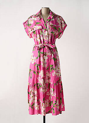 Rochie midi imprimeu floral mâneci scurte roz SHIRTAPORTER femeie
