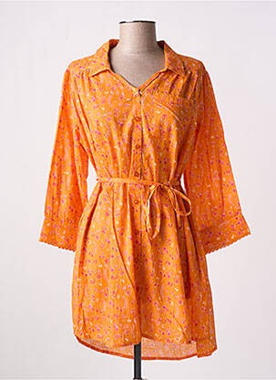 Rochie midi imprimeu fantezie mâneci lungi portocalie AGATHE & LOUISE femeie