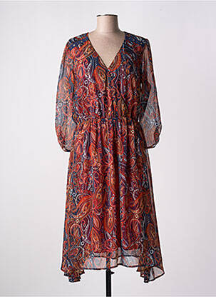 Rochie midi imprimeu floral mâneci lungi portocalie JULIE GUERLANDE femeie