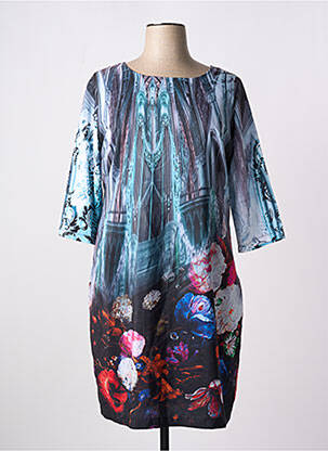 Rochie midi mâneci 3/4 mâneci 3/4 albastru LINEA FRESCA femeie