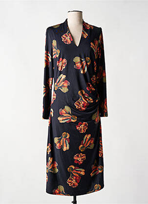 Rochie midi imprimeu floral mâneci lungi negru K-DESIGN femeie