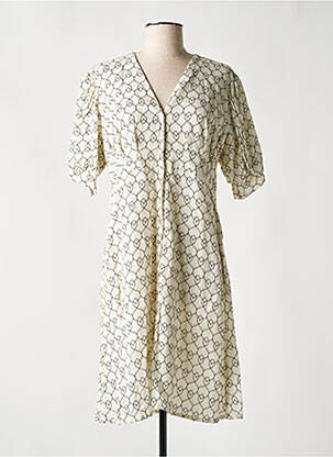 Rochie midi imprimeu fantezie mâneci scurte bej LA FÉE ATELIER BY LA FÉE MARABOUTÉE femeie
