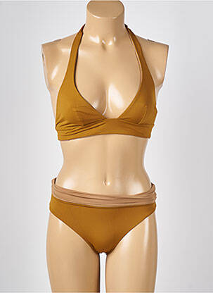 Costum de baie din două piese elasticitate top triunghiuri maro KIWI femeie