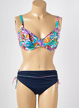 Costum de baie din două piese elasticitate sutien balconet cu decolteu înalt albastru MISS CARAÏBES femeie