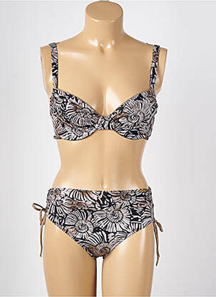 Costum de baie din două piese elasticitate sutien balconet cu decolteu înalt negru MISS CARAÏBES femeie
