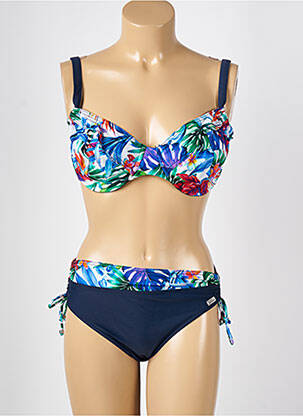Costum de baie din două piese elasticitate sutien balconet cu decolteu înalt albastru MISS CARAÏBES femeie