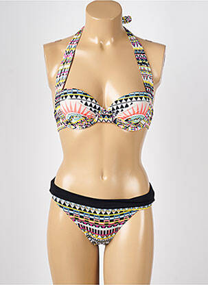 Costum de baie din două piese elasticitate sutien balconet cu decolteu înalt negru BLUELOBSTER femme