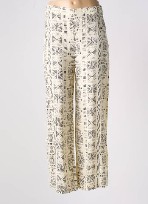 Pantalon larg închidere cu fermoar lateral talie înaltă bej LOSAN femme