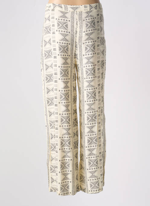 Pantalon larg închidere cu fermoar lateral talie înaltă bej LOSAN femme