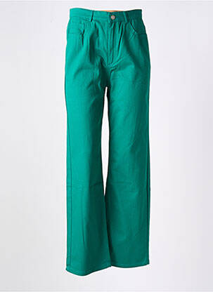 Pantalon larg țesătură poplin talie înaltă verde CHERRY PARIS femeie