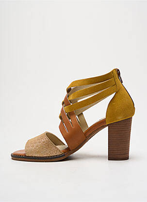 Sandale/pantofi decupați țesătură satinată toc de 7 la 9 cm galben CASTA femeie
